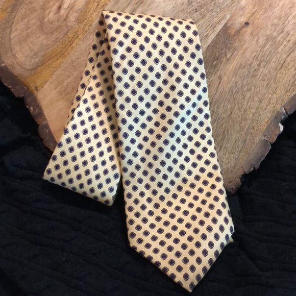 Vtg RALPH LAUREN 100% Silk  Necktie Luxe Designer Yellow Blue Diamond USA Made - Picture 2 of 16